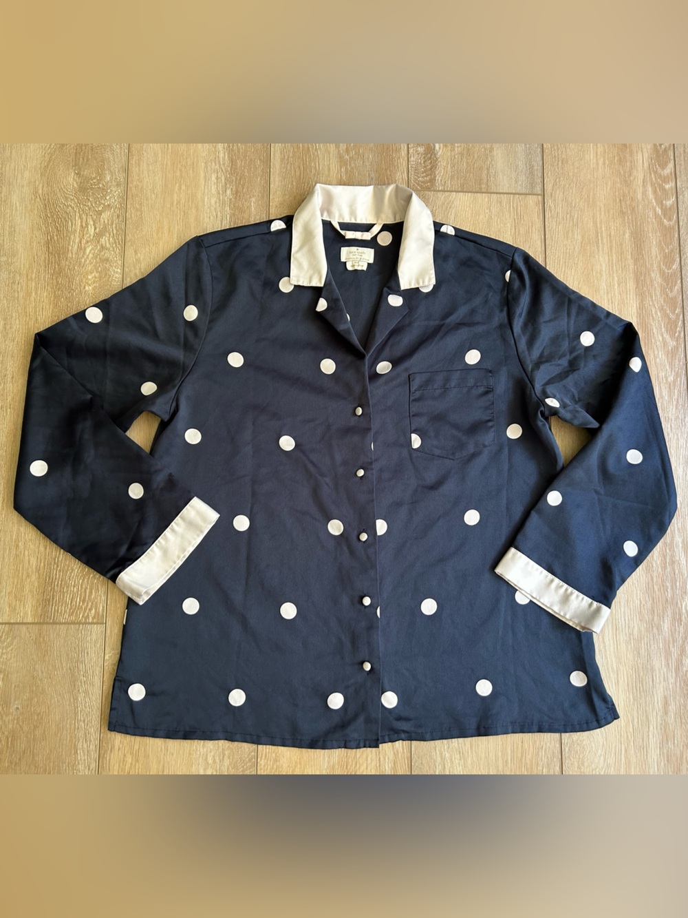 kate spade Navy and Cream Polka Dot Silky PJ Shirt Blouse